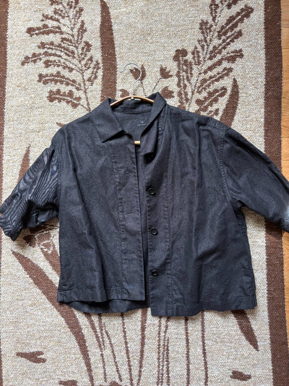 Hemp-cotton blend black cropped jacket